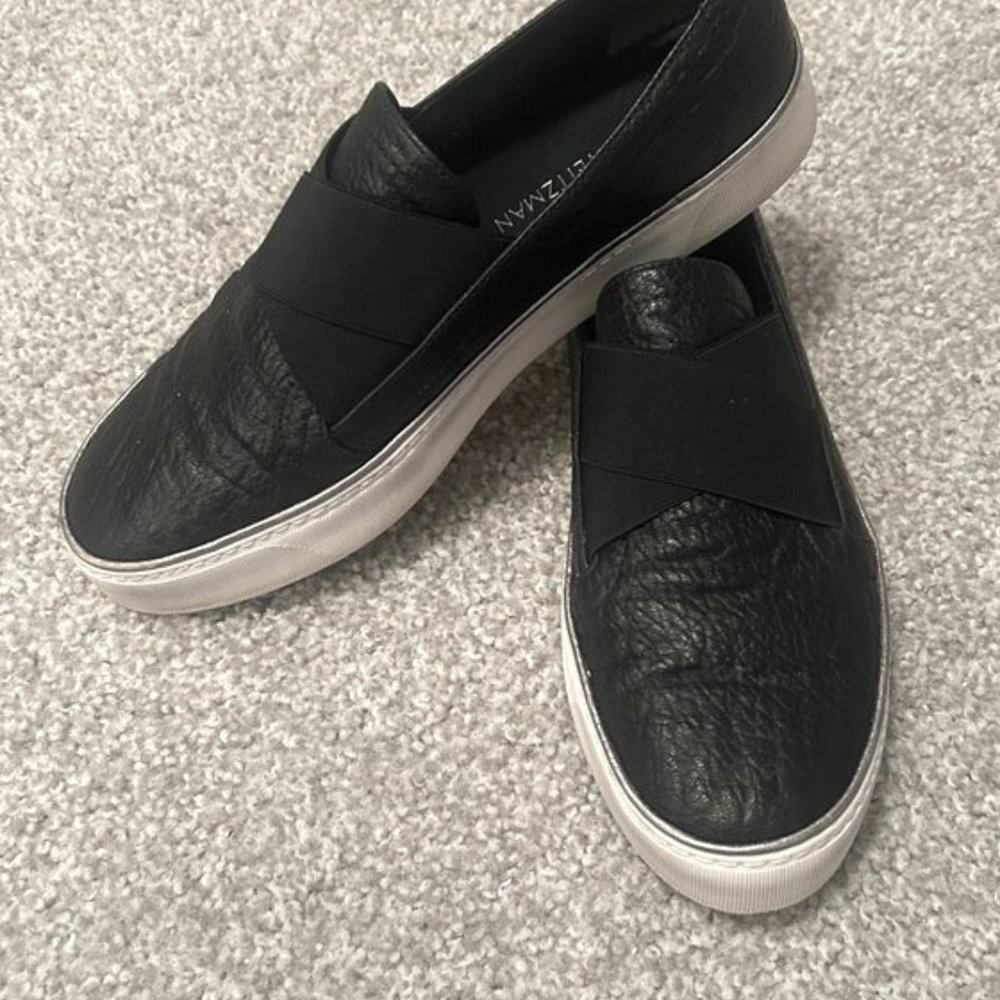 Stuart Weitzman Black Leather Slip-On Sneakers (Size 9M)